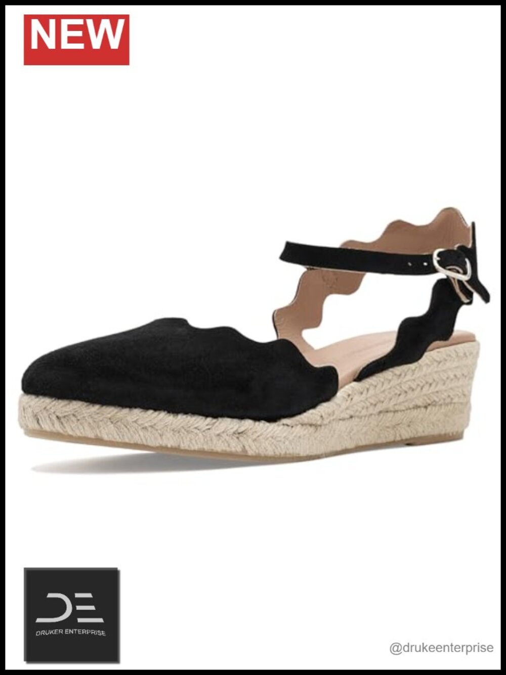Women's Leather Ankle Strap Espadrille Wedge Sandals Foam Insole